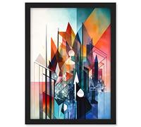 Artery8 Fractal Light Shapes Low Polygon Abstract Rainbow Modern Watercolour Painting Artwork Framed A3 Wall Art Print