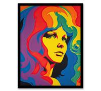 Wall Art Print 1960's Retro Portrait Woman Psychedelic Rainbow Colours Vibrant Bold Bright Colourful Painting Art Framed Artery8 Multi W12 inch x H16 inch
