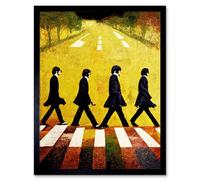 Artery8 Framed Wall Art Abbey Road Abstract Stylised Beatles Boho Landscape Red And Ochre - 12X16 Inch
