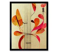 Artery8 Wall Art Print Abstract Autumnal Boho Leaves & Musical Music Staff Lines Cream Pink Copper Yellow Art Framed in Black | Size: W12" x H16" Artery8 Black W12" x H16"