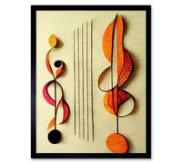 Artery8 Framed Wall Art Abstract Autumnal Boho Music Clefs And Staff Musical Cream Copper Pink Yellow - 12X16 Inch