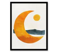 Artery8 Framed Wall Art Abstract Crescent Moon Sun Sea Orange Blue Boho Print - 12X16 Inch