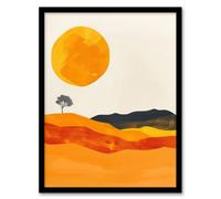 Artery8 Framed Wall Art Abstract Landscape Lone Tree Bright Boho Painting - 12X16 Inch