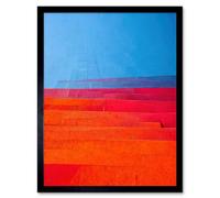 Artery8 Framed Wall Art Abstract Minimalist Steps Painting Blue Purple Pink Orange Red - 12X16 Inch