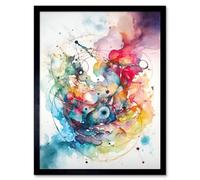 Artery8 Framed Wall Art Abstract Organic Form Multicolour Splatter Paint Art Modern Watercolour Painting - 12X16 Inch