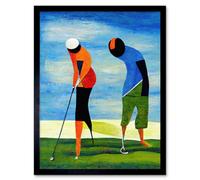 Doppelganger33 LTD Abstract Surreal Modern Golf Golfing Couple Playing Art Print Framed Poster Wall Decor 12x16 inch