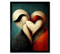 Artery8 Framed Wall Art Abstract True Love Modern Teal Coral Black - 12X16 Inch