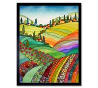 Artery8 Framed Wall Art Abstract Tuscany Hills Landscape Folk - 12X16 Inch