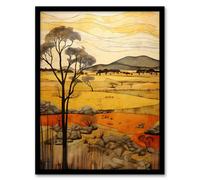 Artery8 Framed Wall Art African Savannah Artwork Yellow Orange Ochre Tropical Grassland In Summer - 12X16 Inch