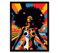 Artery8 Wall Art Print Afro Caribbean Woman Colour Explosion Modern Strong Matriarch Bright Bold Colourful Artwork Art Framed | Size: W12" x H16" Artery8 Black W12" x H16"
