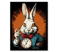 Artery8 Framed Wall Art Alice In Wonderland Time White Rabbit I'm Late Important Date Whimsical Magical Adventure - 12X16 Inch