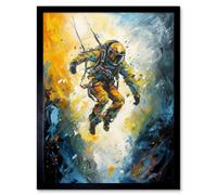 Artery8 Framed Wall Art Base Jumping Between Cliffs Sunrise Action Shot - 12X16 Inch