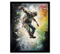 Artery8 Framed Wall Art Base Jumping Multicoloured Paint Splat Action Shot - 12X16 Inch