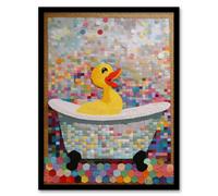 Artery8 Wall Art Print Bathtime Yellow Duck In Bathtub Colourful Artwork Bath Time Mosaic Bathroom Painting Art Framed | Size: W12" x H16" Artery8 Multicolor W12" x H16"