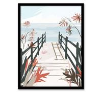 Artery8 Framed Wall Art Beach Trail Soft Pastel Red Blue Boho Floral Print - 12X16 Inch