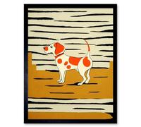 Artery8 Framed Wall Art Beagle Dog Springer Orange On Mustard Spaniel - 12X16 Inch