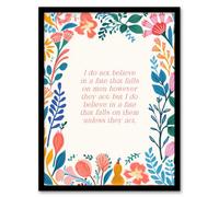 Artery8 Framed Wall Art Believe In A Fate Buddhist Karma Mindfulness Quote Floral - 12X16 Inch
