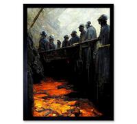 Artery8 Framed Wall Art Black Gold Coal Miners Pit Bank - 12X16 Inch