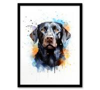 Artery8 Framed Wall Art Black Labrador Retriever Lovers Gift Watercolour Pet Portrait Painting - 12X16 Inch