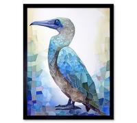 Artery8 Framed Wall Art Blue Footed Bird Watercolour Painting Collage - 12X16 Inch