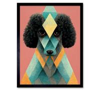 Artery8 Framed Wall Art Boho Fun Quirky Geometric Pastel Poodle Dog - 12X16 Inch