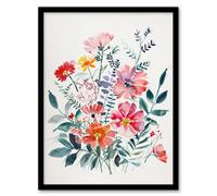 Artery8 Framed Wall Art Boho Spring Flower Bouquet Pastel Watercolour Print - 12X16 Inch