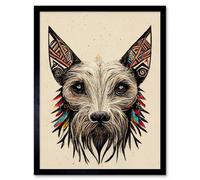 Artery8 Wall Art Print Boho Terrier Dog Face With Tribal Style Ears Art Framed in Black | Size: W12" x H16" Artery8 Black W12" x H16"