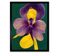 Artery8 Framed Wall Art Bold Orchid Purple & Yellow On Green - 12X16 Inch