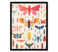 Artery8 Framed Wall Art Butterflies Bees Beetles And Bugs By Sofia Francis Insect Artwork Painting - 12X16 Inch