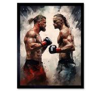 Artery8 Framed Wall Art Cage Fight Oil Paint Artwork Combat Mixed Martial Arts Boxing Wrestling - 12X16 Inch