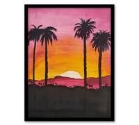 Artery8 Framed Wall Art California Sunset Sky Orange Pink Sky Setting Sun Print - 12X16 Inch