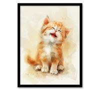 Artery8 Framed Wall Art Cat Lover Cute Happy Fluffy Ginger Ragdoll Kitten - 12X16 Inch