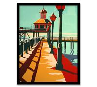 Artery8 Framed Wall Art Classic British Seaside Pier Graphic Design Print - 12X16 Inch