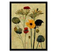 Artery8 Framed Wall Art Colourful Abstract Autumn Wildflowers - 12X16 Inch