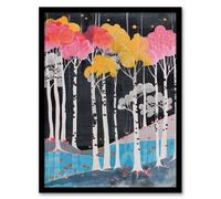 Artery8 Framed Wall Art Colourful Birch Tree Forest River Bank Landscape Print - 12X16 Inch