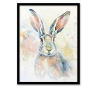 Artery8 Framed Wall Art Colourful Bunny Rabbit Light Watercolour Painting Print - 12X16 Inch