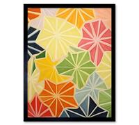 Artery8 Framed Wall Art Colourful Slices Of Star Fruit Bright Watercolour Painting Abstract Carambola Kitchen - 12X16 Inch