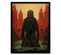 Artery8 Framed Wall Art Cthulhu Awakens H.p. Lovecraft Mythos Arkham Horror Yog-Sothoth Artwork Painting - 12X16 Inch