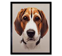 Artery8 Framed Wall Art Cute Beagle Dog Face Realistic Portrait - 12X16 Inch