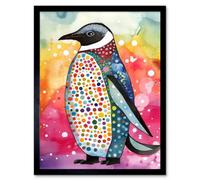 Artery8 Framed Wall Art Cute Multicoloured Spot Penguin Folk - 12X16 Inch