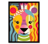 Artery8 Wall Art Print Cute Zoo Animal Colourful Graphic Artwork Geometric Patterns & Shapes Kids Bedroom Painting Art Framed | Size: W12" x H16" Artery8 Multicolor W12" x H16"