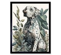 Artery8 Framed Wall Art Dalmatian Dog In Field Plants Modern Watercolour - 12X16 Inch