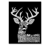 Artery8 Framed Wall Art Deer Black White Tribal Pattern Stag Design Print - 12X16 Inch
