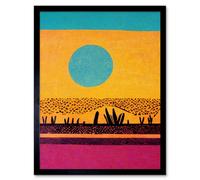 Artery8 Framed Wall Art Desert Roadside Oasis Modern Pop Art Surreal Landscape - 12X16 Inch