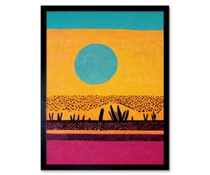 Artery8 Framed Wall Art Desert Roadside Oasis Modern Pop Art Surreal Landscape - 12X16 Inch