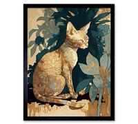 Artery8 Framed Wall Art Devon Rex Cat With Flower Pattern Fur Modern - 12X16 Inch