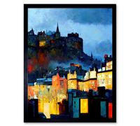 Artery8 Framed Wall Art Edinburgh Castle From Grassmarket Cityscape Modern - 12X16 Inch