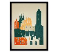 Artery8 Framed Wall Art Edinburgh Old Town Retro Street - 12X16 Inch