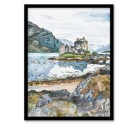 Artery8 Framed Wall Art Eilean Donan Castle Loch Lake Scotland Landscape - 12X16 Inch