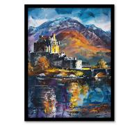 Artery8 Framed Wall Art Eilean Donan Castle Oil Painting Skye Scotland Print - 12X16 Inch
